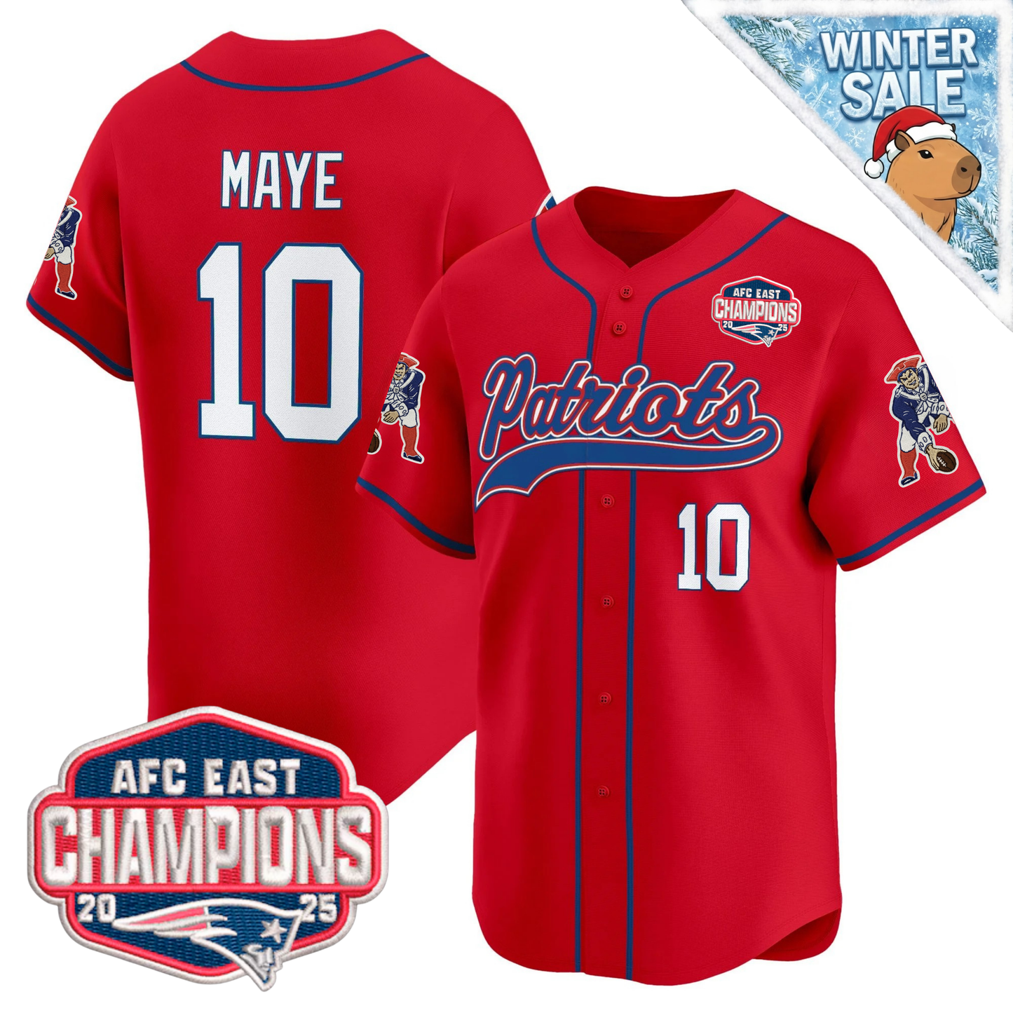 NE 2025 AFC East Champions Patch Vapor Baseball Jersey - All Stitched