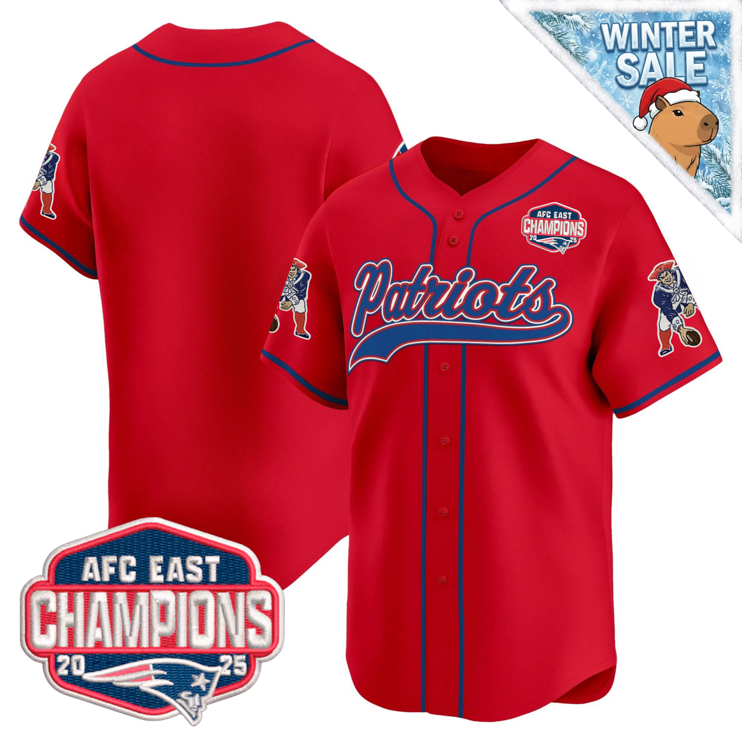 NE 2025 AFC East Champions Patch Vapor Baseball Jersey - All Stitched