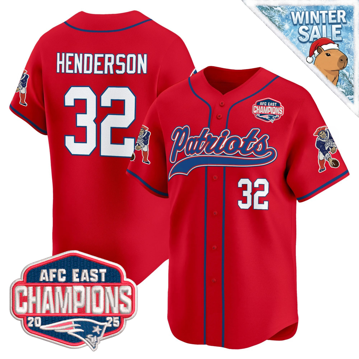 NE 2025 AFC East Champions Patch Vapor Baseball Jersey - All Stitched