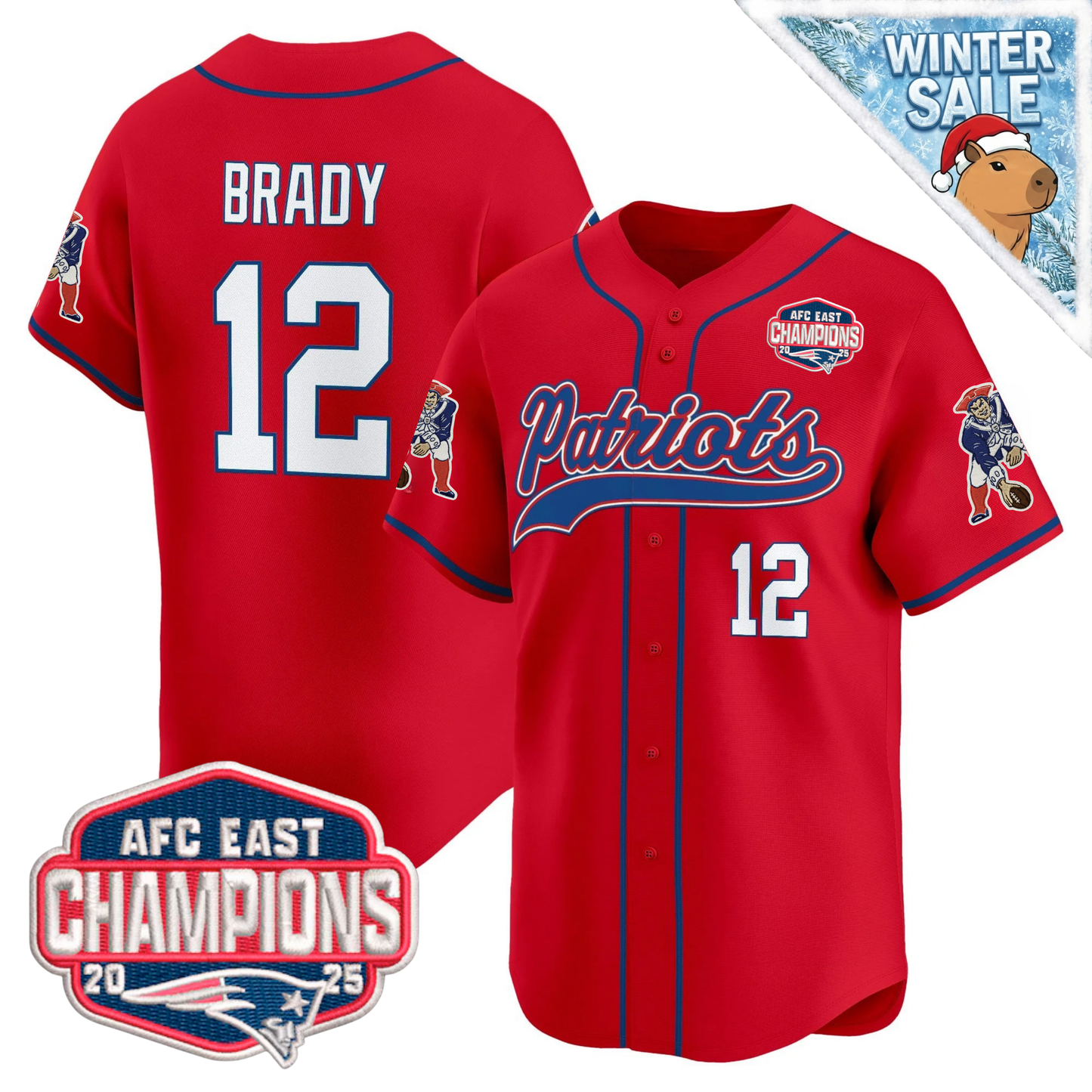 NE 2025 AFC East Champions Patch Vapor Baseball Jersey - All Stitched