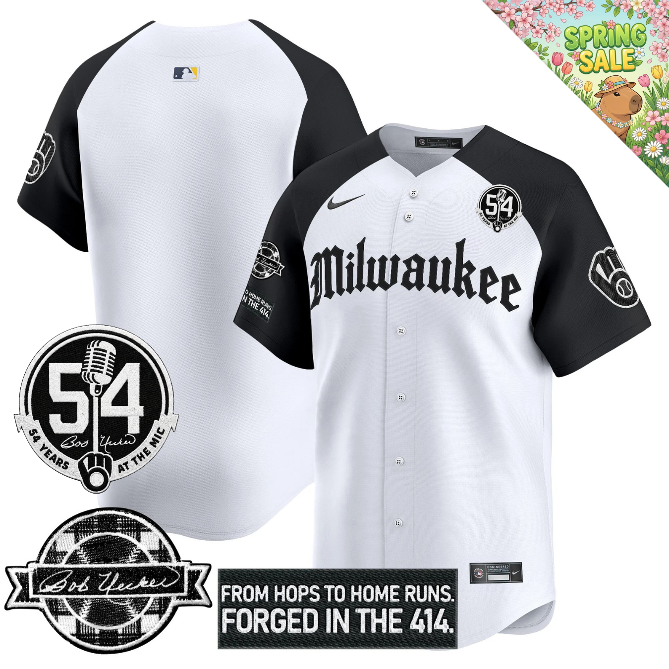MIL Bob Uecker "54 Years At The Mic" Patch Limited Gothic Jersey - All Stitched