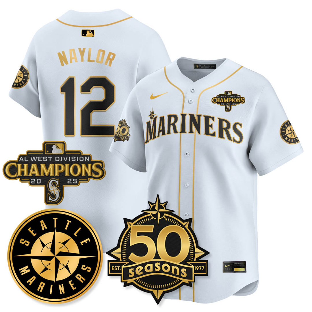 SEA Vapor Premier Limited Jersey - 50th Anniversary & AL West Division Champions - All Stitched White Gold / Josh