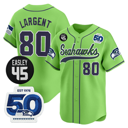 Seattle Seahawks 50th & Easley Tribute Patch Vapor Baseball Jersey - All Stitched