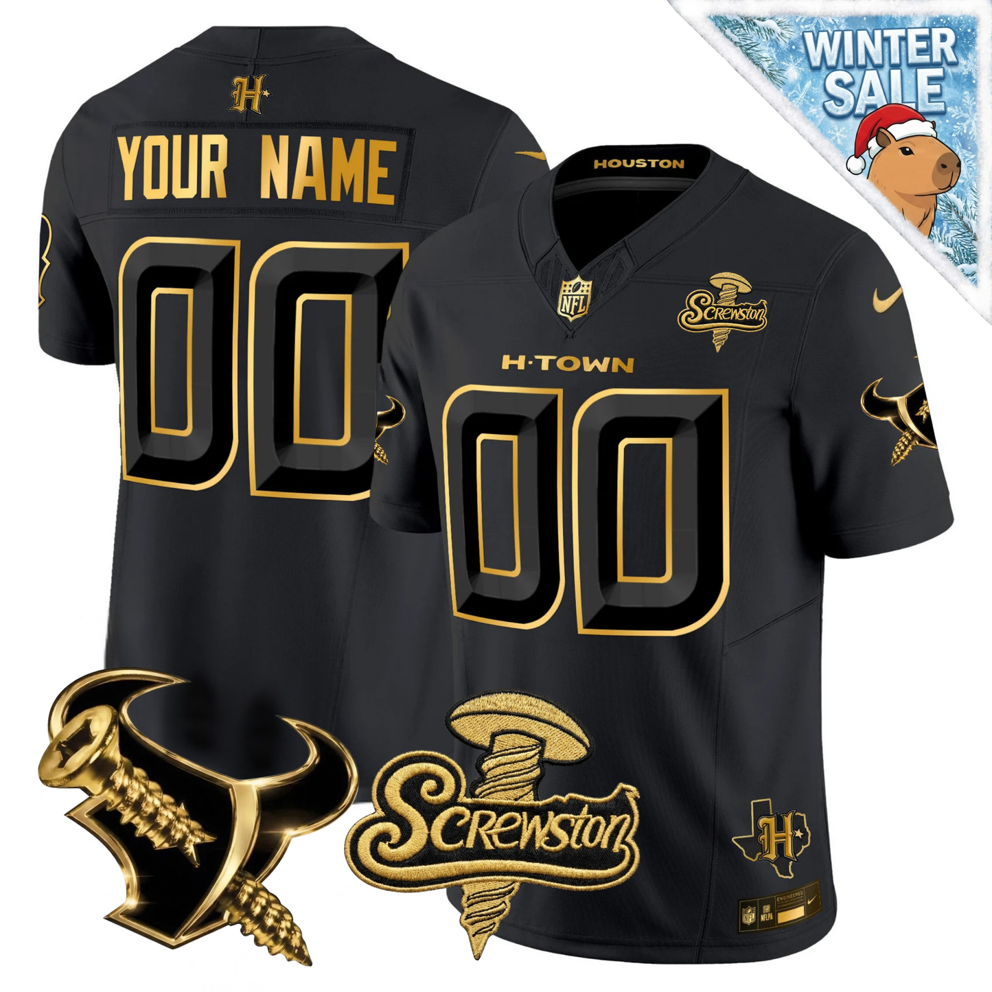 Custom HOU 2026 DJ Screw Vapor Limited Gold Edition Jersey - All Stitched