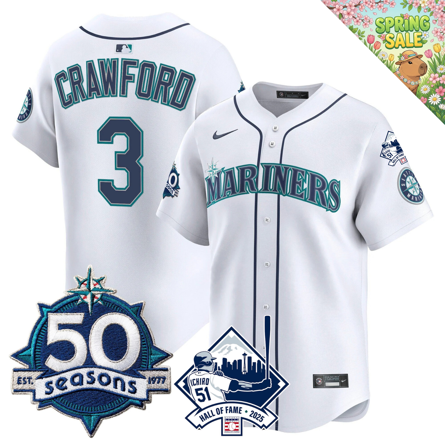 SEA 50 Seasons & Ichiro Number Retirement Patch Limited Jersey - All Stitched