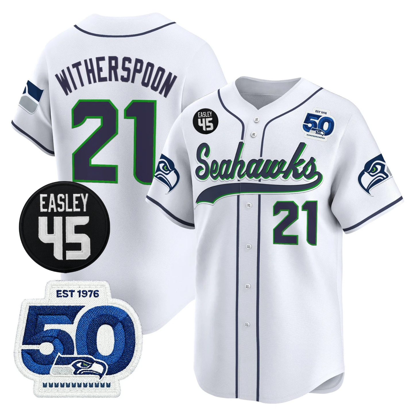 Seattle Seahawks 50th & Easley Tribute Patch Vapor Baseball Jersey - All Stitched