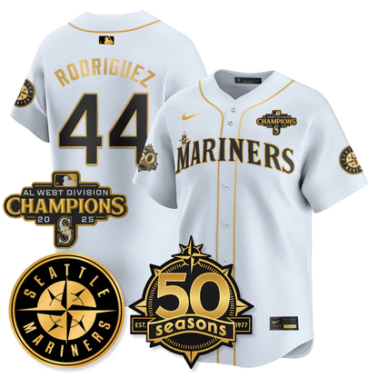 SEA Vapor Premier Limited Jersey - 50th Anniversary & AL West Division Champions - All Stitched White Gold / Julio