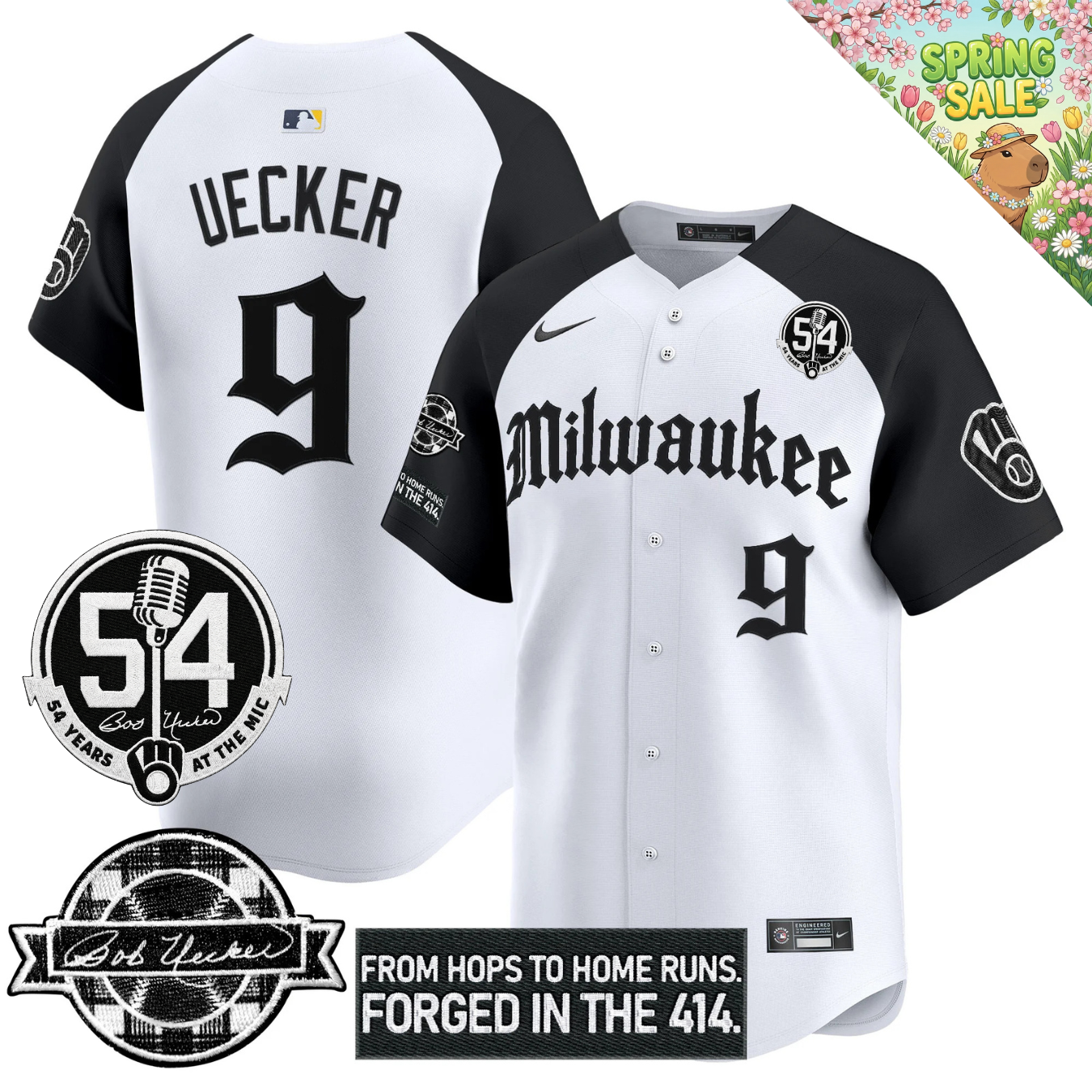 MIL Bob Uecker "54 Years At The Mic" Patch Limited Gothic Jersey - All Stitched