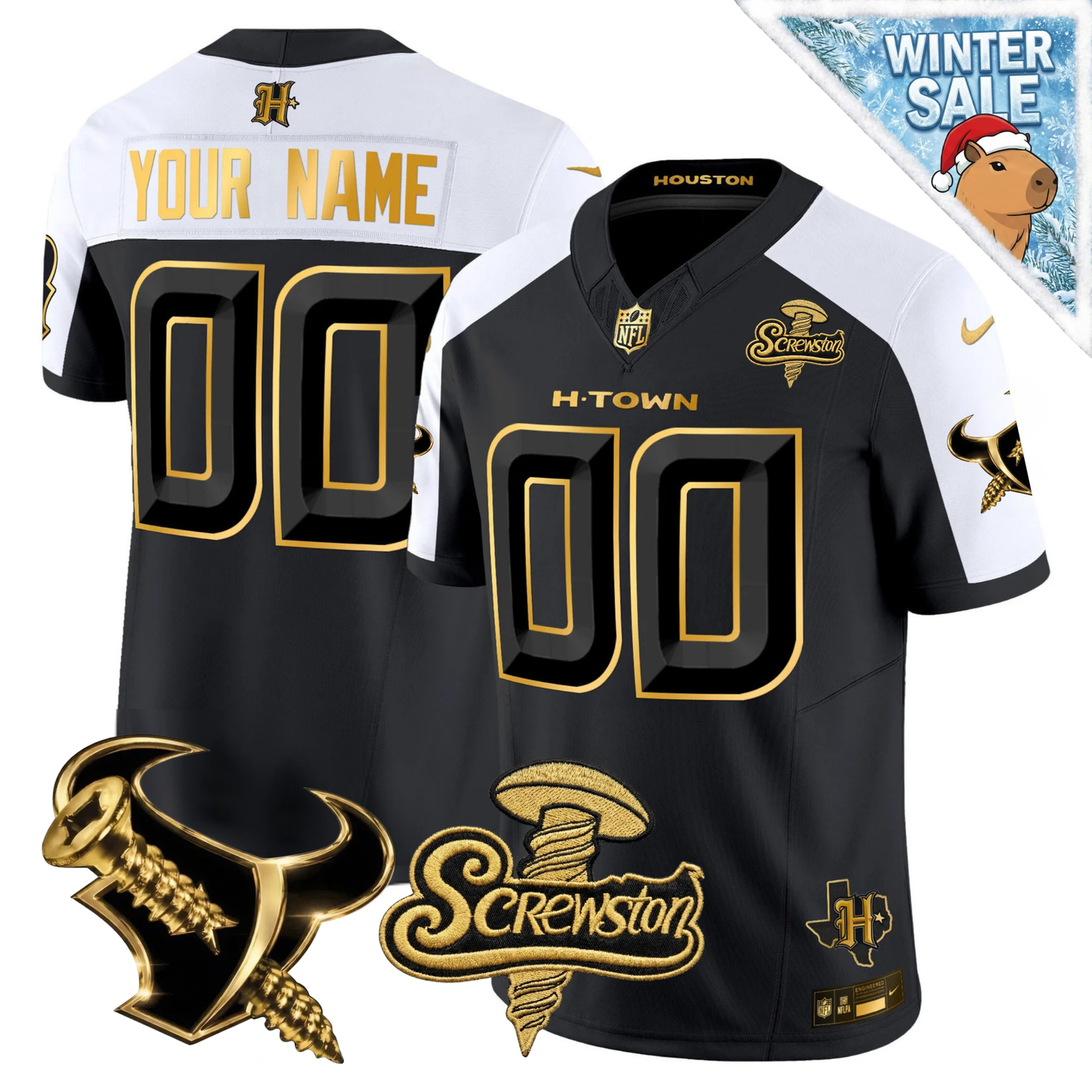 Custom HOU 2026 DJ Screw Vapor Limited Gold Edition Jersey - All Stitched