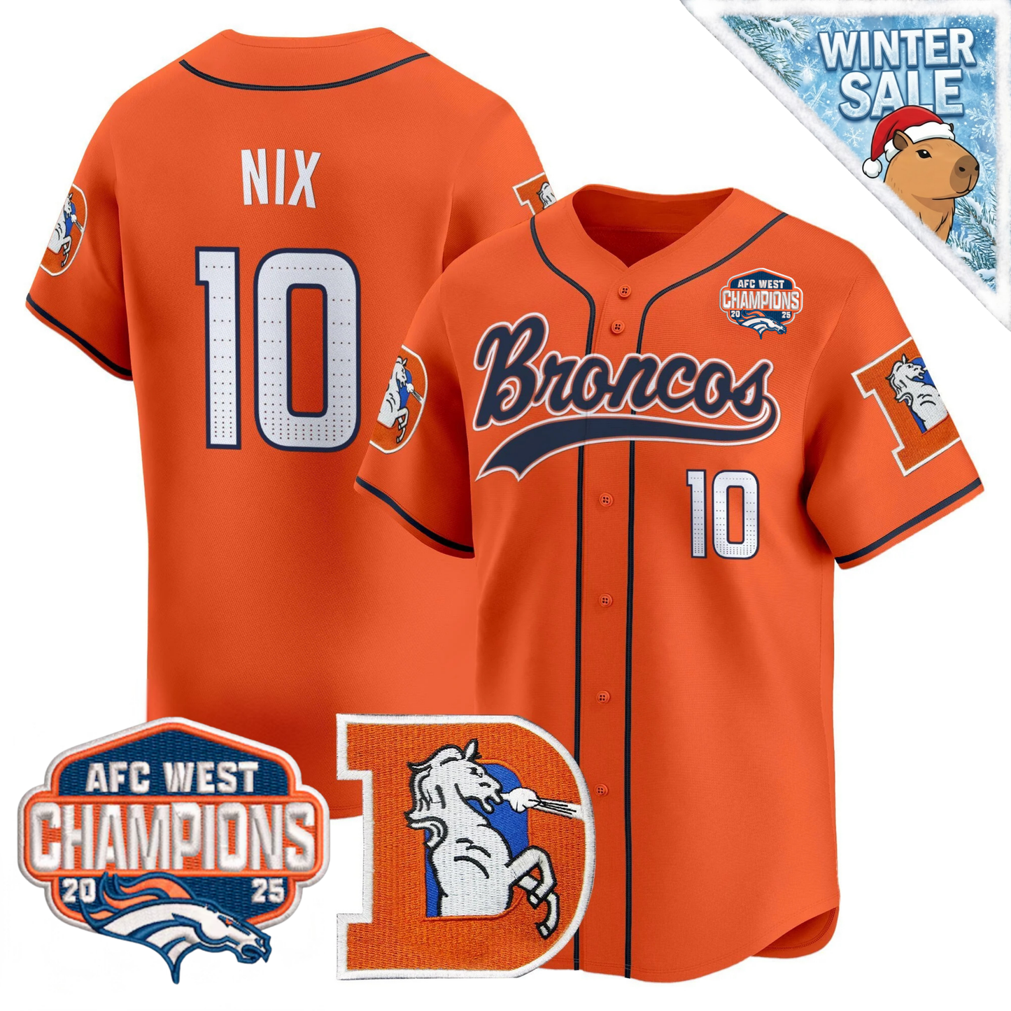 DEN AFC West Champions Patch Throwback Vapor Baseball Jersey - All Stitched
