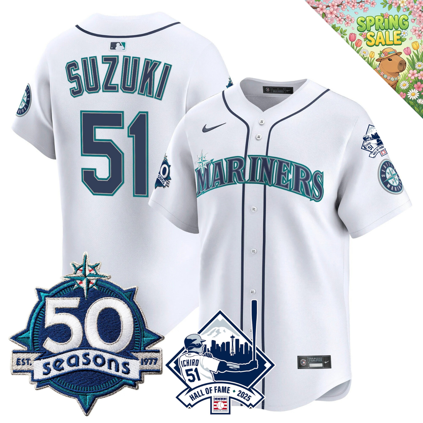 SEA 50 Seasons & Ichiro Number Retirement Patch Limited Jersey - All Stitched