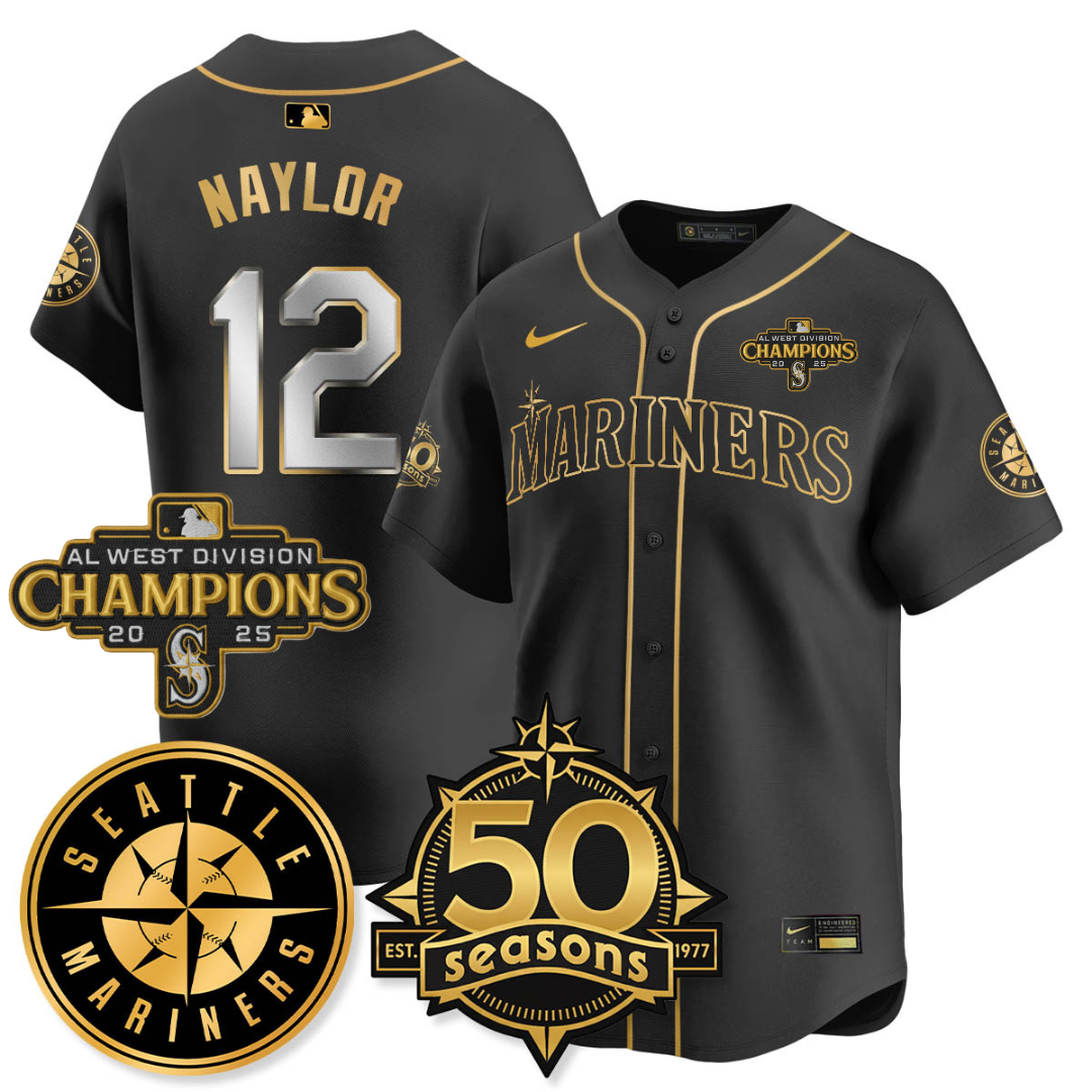 SEA Vapor Premier Limited Jersey - 50th Anniversary & AL West Division Champions - All Stitched Black Gold / Josh