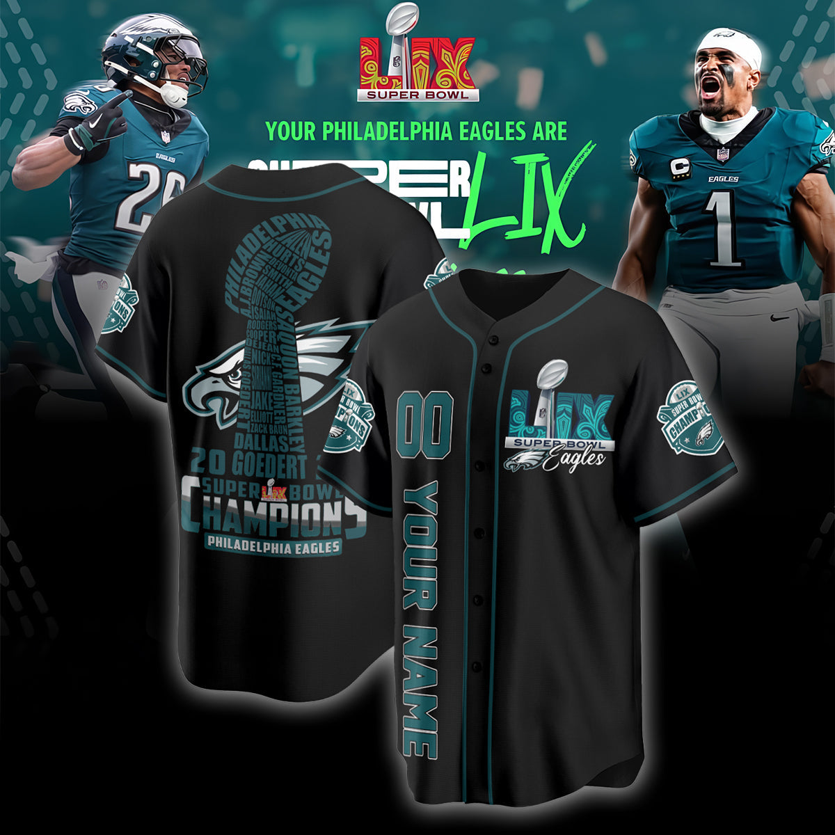 PHI Super Bowl LIX Champions Custom Limited Jersey N3