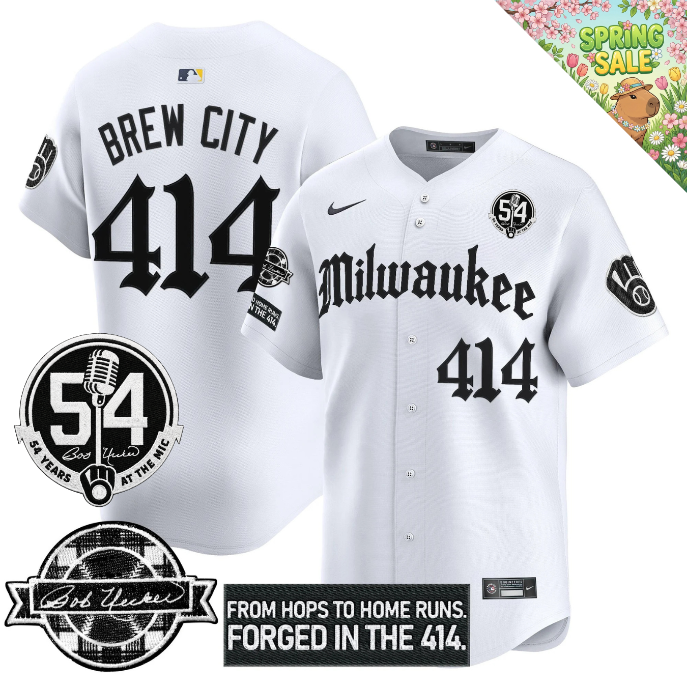 MIL Bob Uecker "54 Years At The Mic" Patch Limited Gothic Jersey - All Stitched