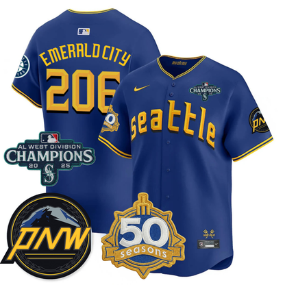 SEA Limited City Connect Jersey - 50th Anniversary & AL West Division Champions Patch - All Stitched
