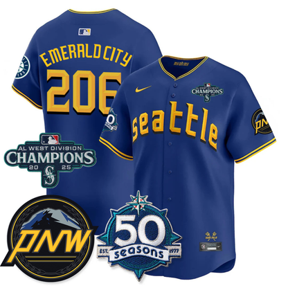 SEA Limited City Connect Jersey - 50th Anniversary & AL West Division Champions Patch - All Stitched