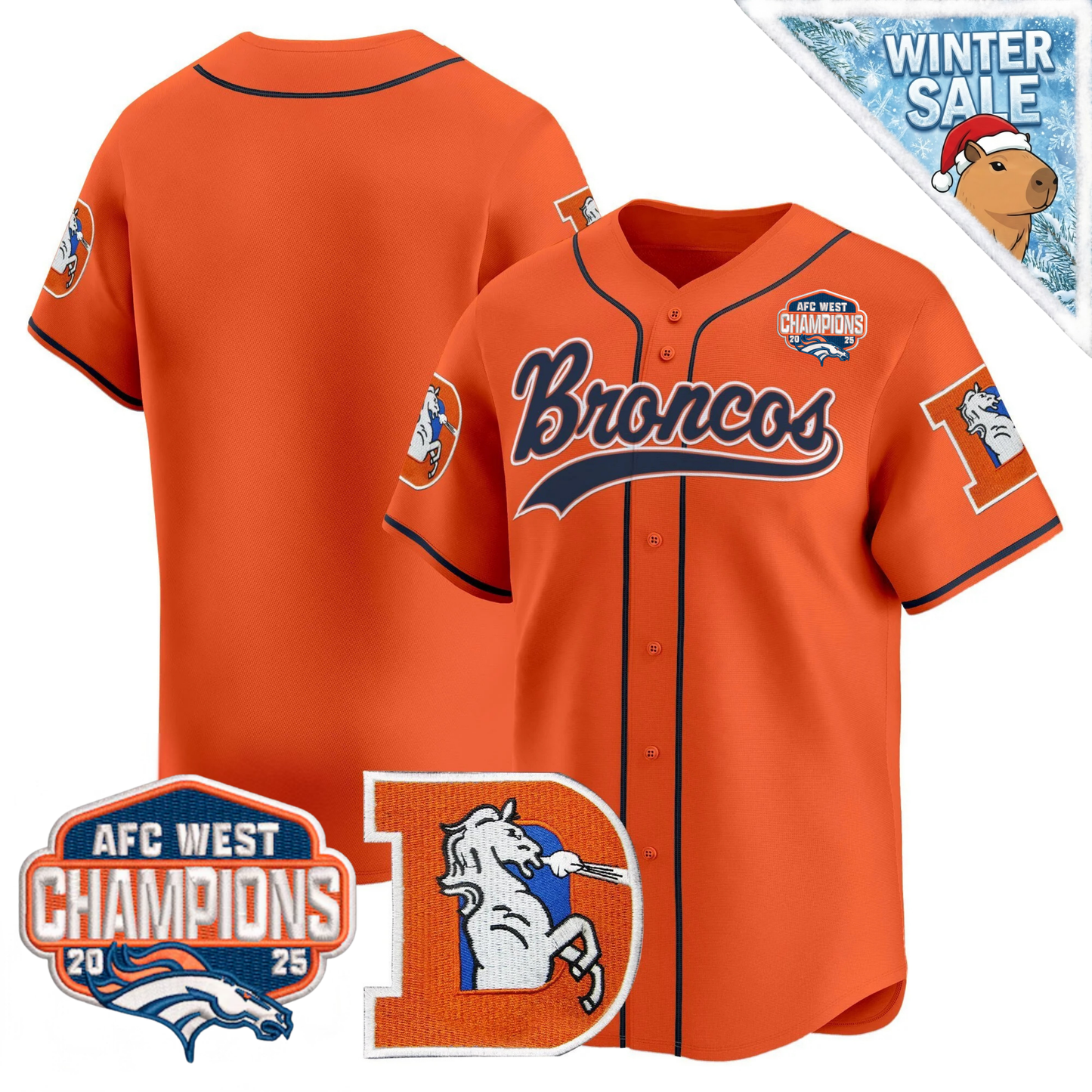 DEN AFC West Champions Patch Throwback Vapor Baseball Jersey - All Stitched