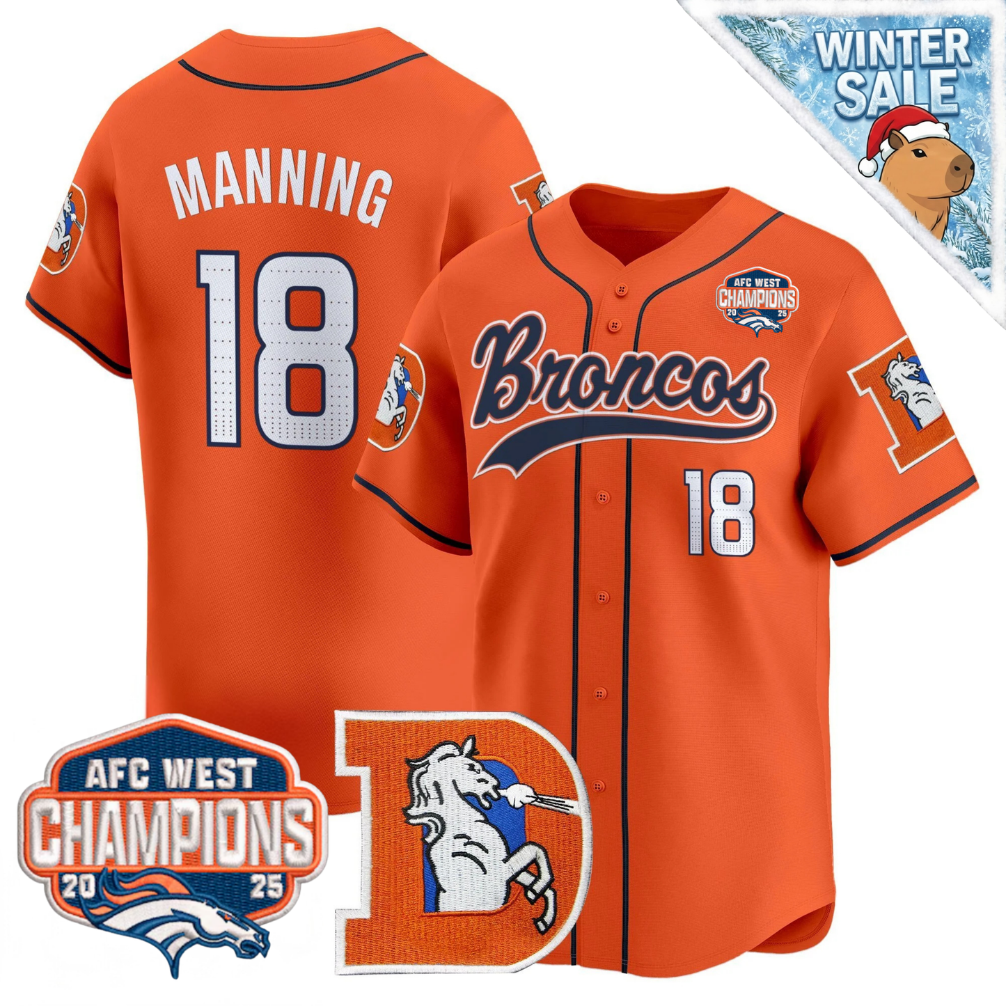 DEN AFC West Champions Patch Throwback Vapor Baseball Jersey - All Stitched