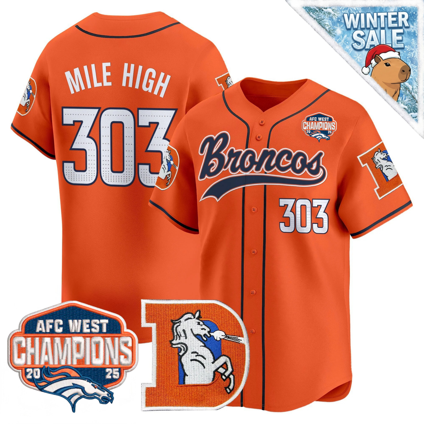 DEN AFC West Champions Patch Throwback Vapor Baseball Jersey - All Stitched