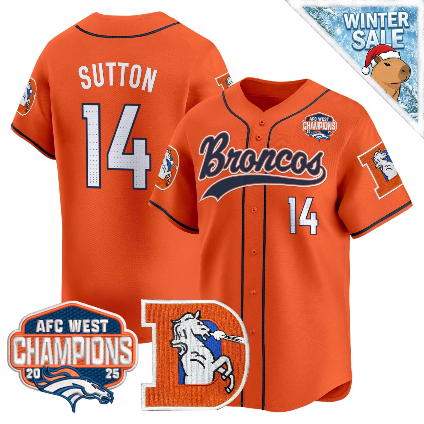 DEN AFC West Champions Patch Throwback Vapor Baseball Jersey - All Stitched