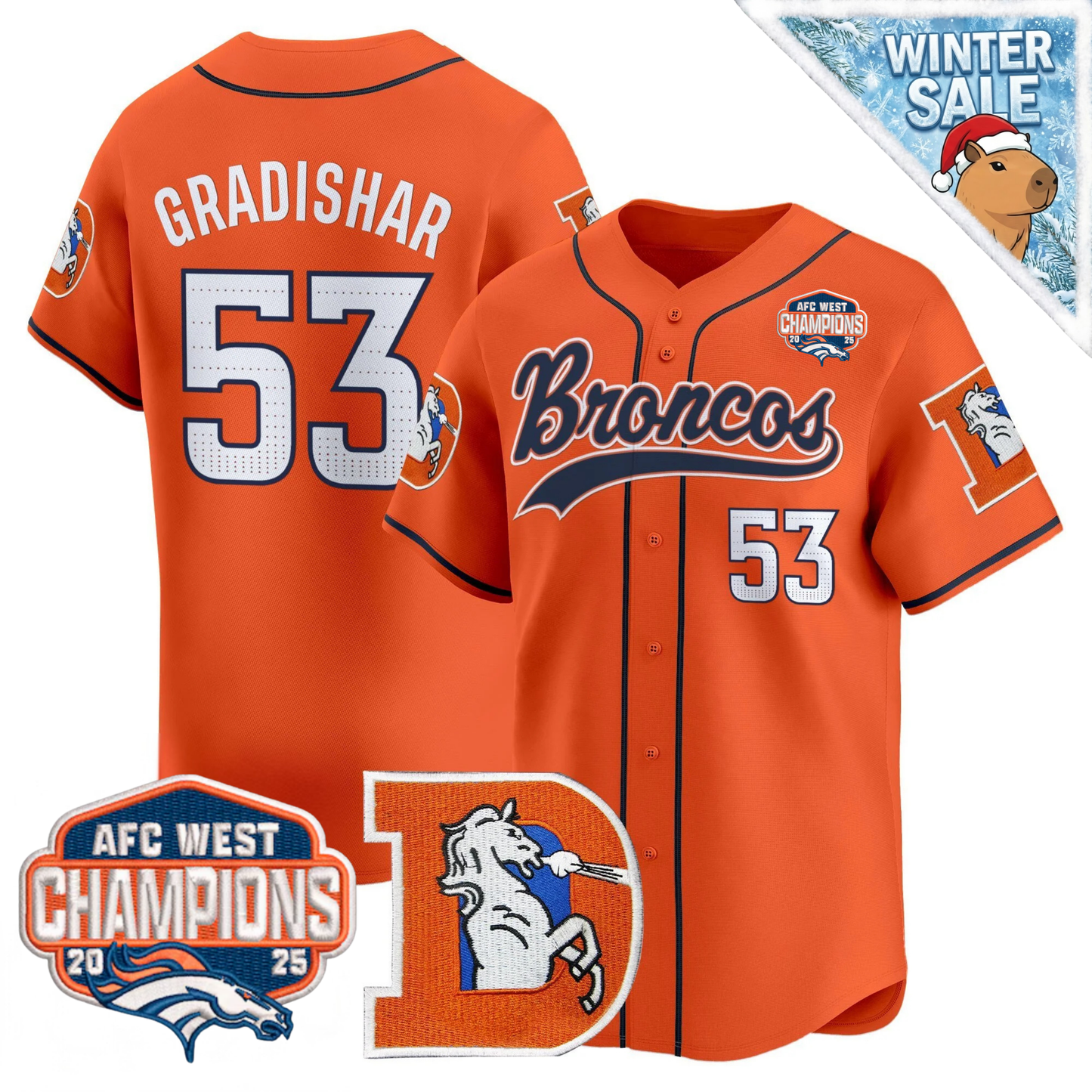 DEN AFC West Champions Patch Throwback Vapor Baseball Jersey - All Stitched