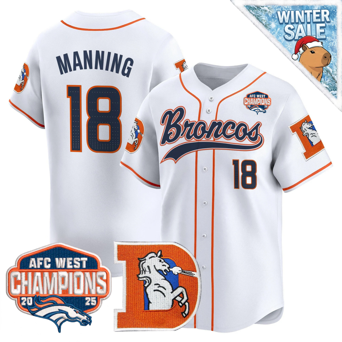DEN AFC West Champions Patch Throwback Vapor Baseball Jersey - All Stitched