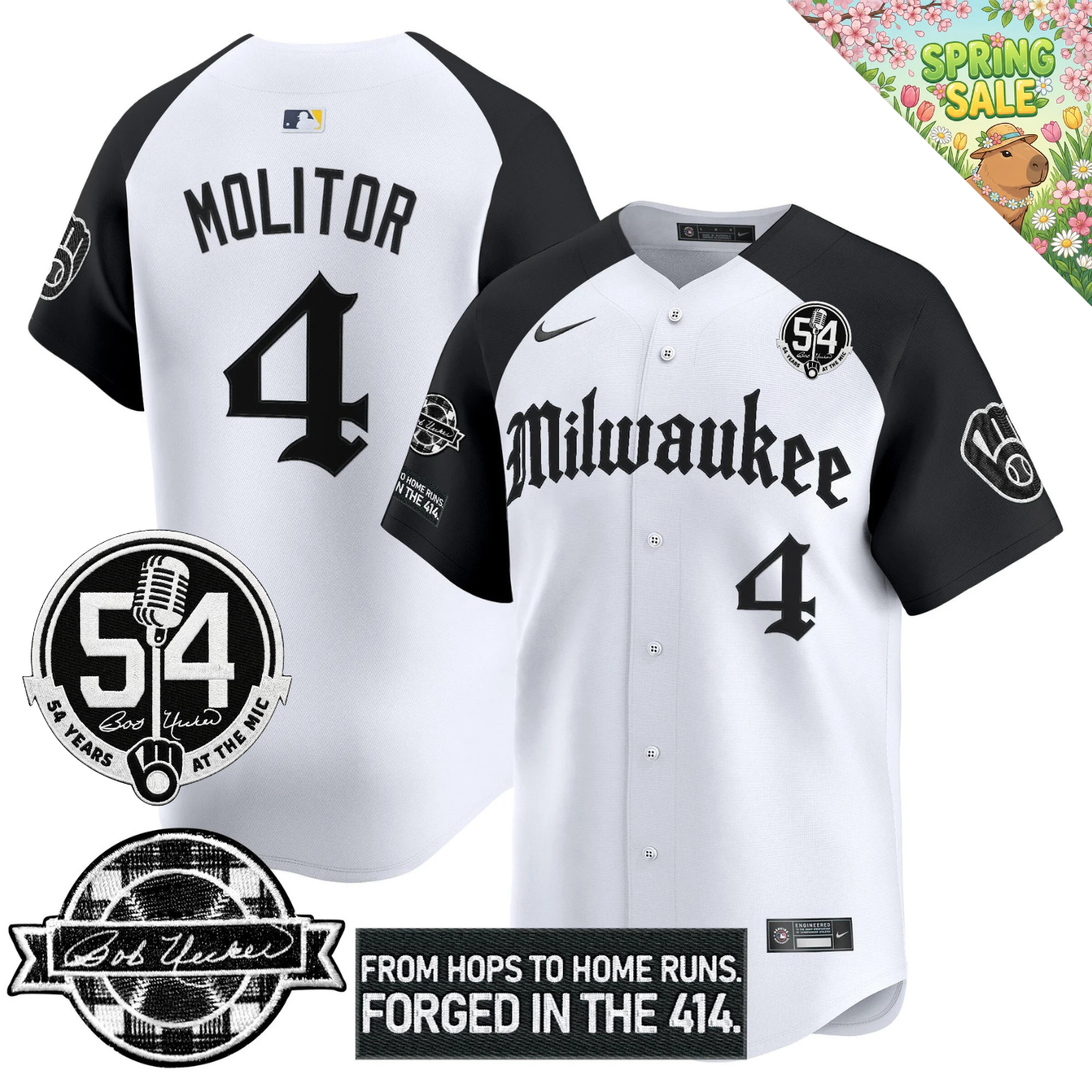MIL Bob Uecker "54 Years At The Mic" Patch Limited Gothic Jersey - All Stitched