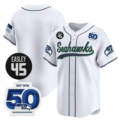Seattle Seahawks 50th & Easley Tribute Patch Vapor Baseball Jersey - All Stitched