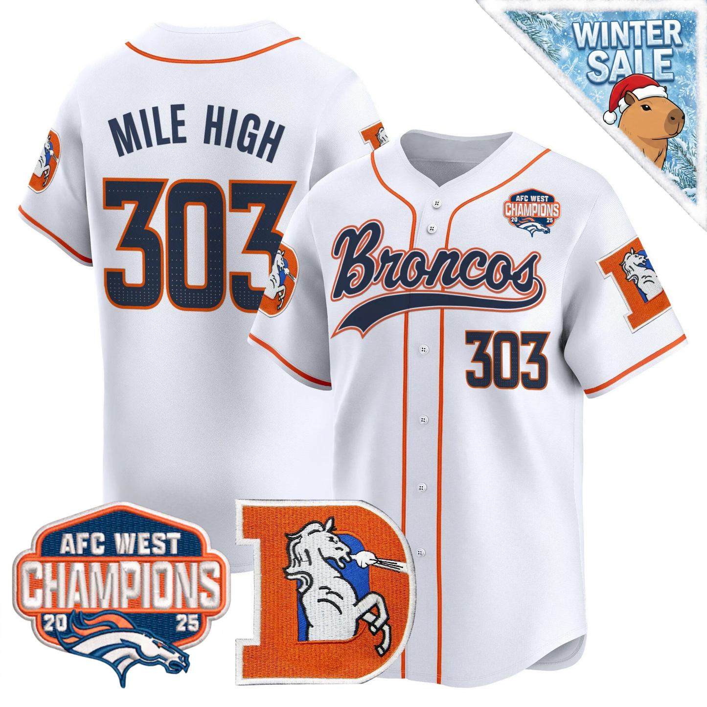 DEN AFC West Champions Patch Throwback Vapor Baseball Jersey - All Stitched