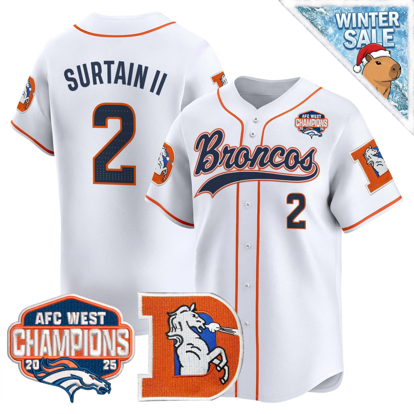 DEN AFC West Champions Patch Throwback Vapor Baseball Jersey - All Stitched