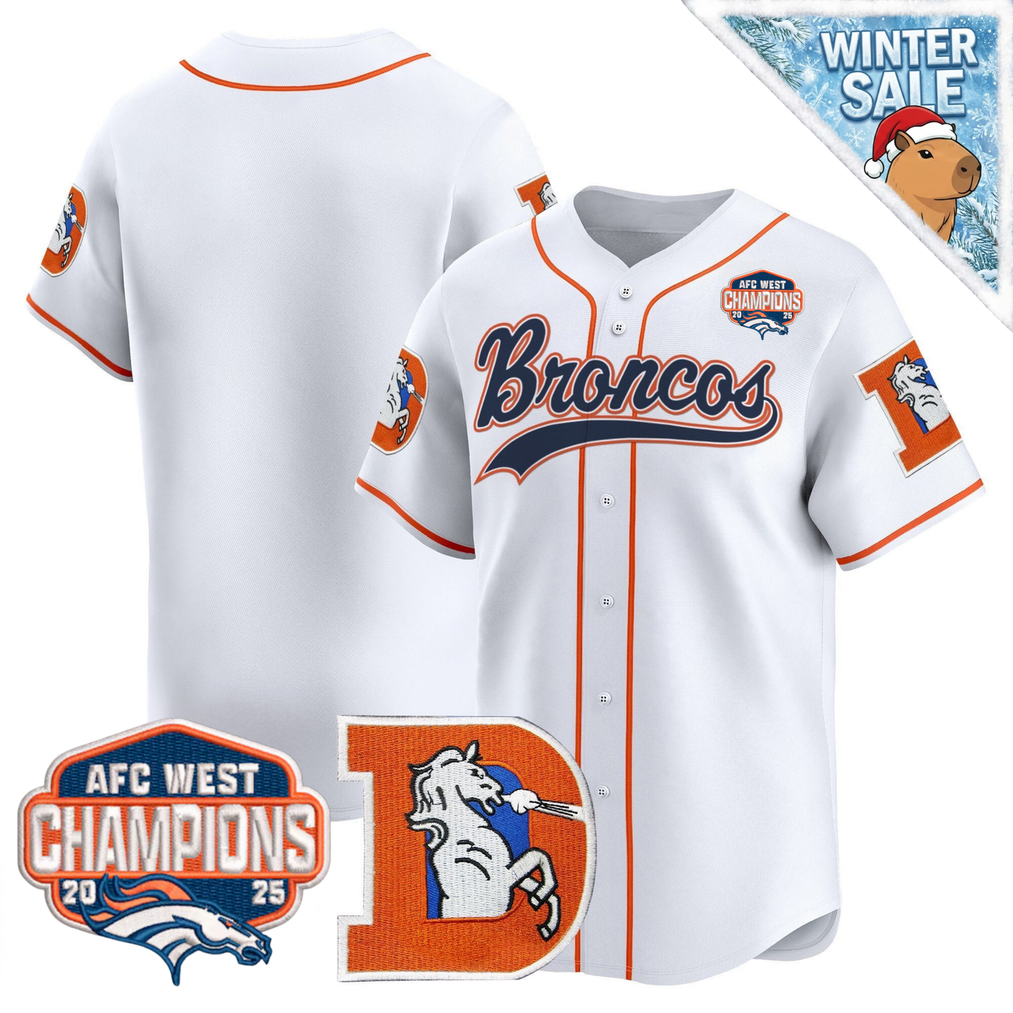 DEN AFC West Champions Patch Throwback Vapor Baseball Jersey - All Stitched