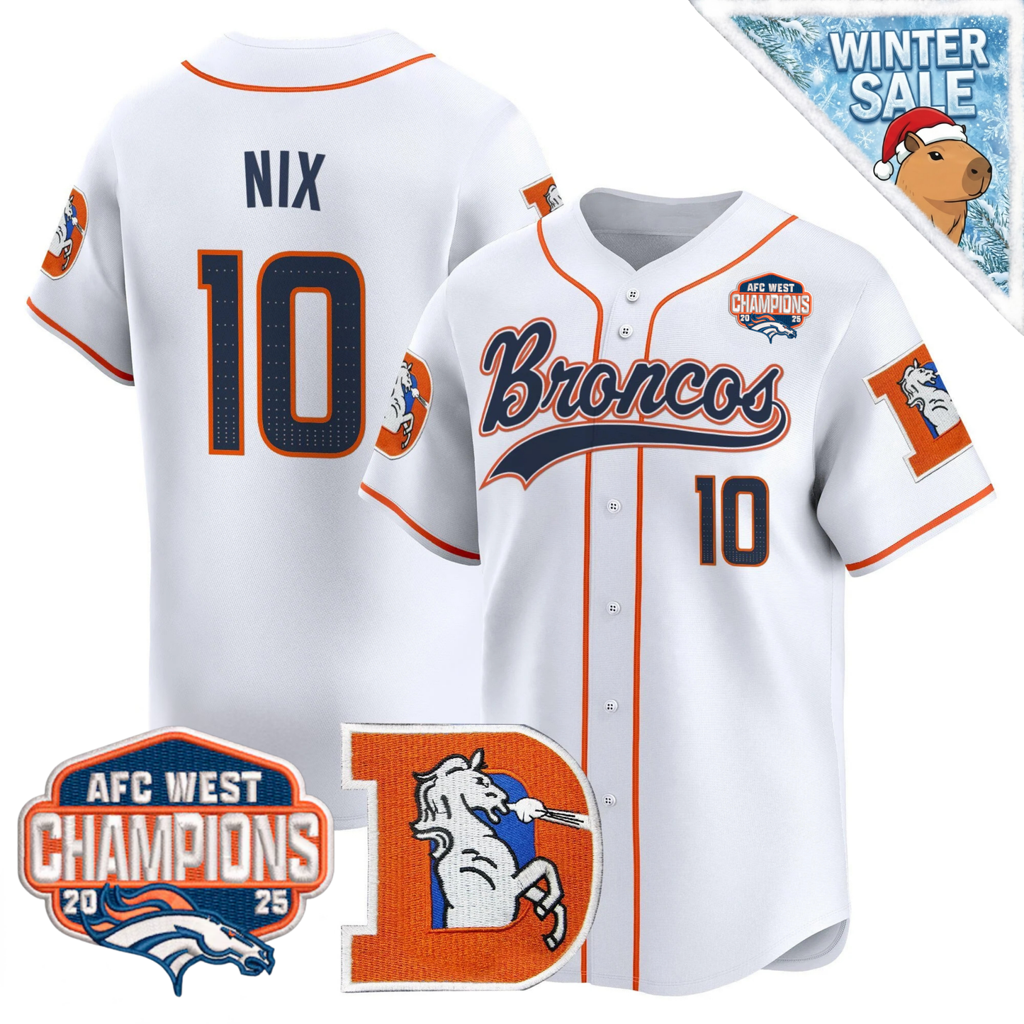 DEN AFC West Champions Patch Throwback Vapor Baseball Jersey - All Stitched