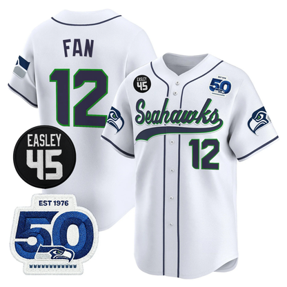 Seattle Seahawks 50th & Easley Tribute Patch Vapor Baseball Jersey - All Stitched
