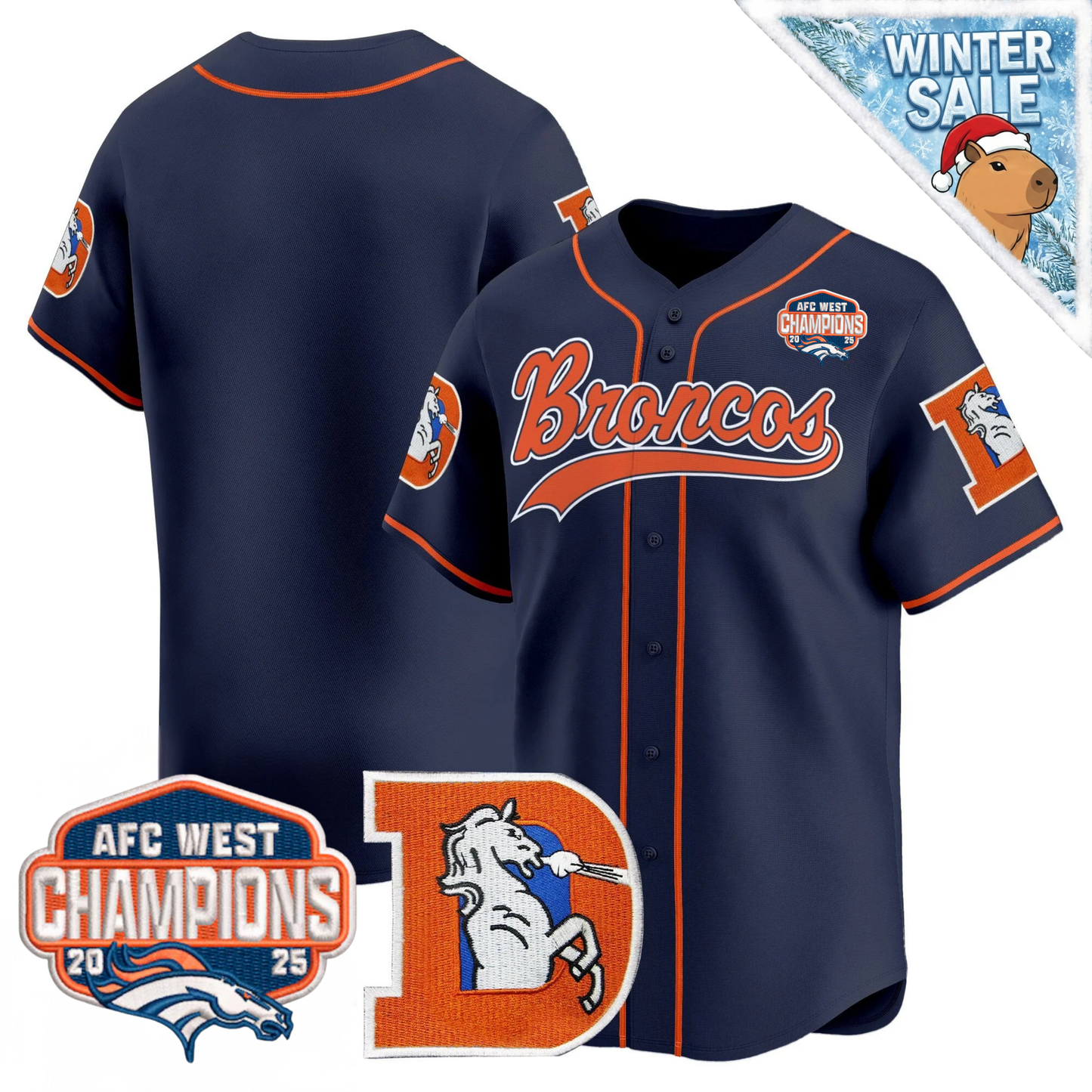 DEN AFC West Champions Patch Throwback Vapor Baseball Jersey - All Stitched