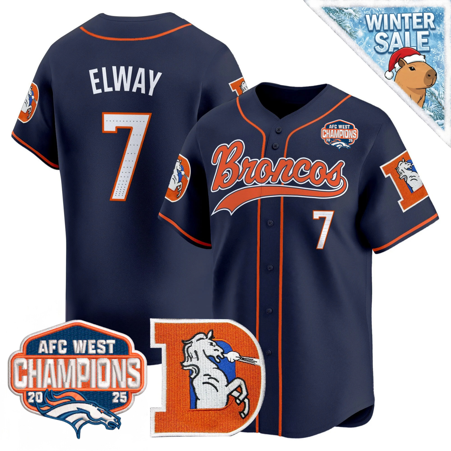 DEN AFC West Champions Patch Throwback Vapor Baseball Jersey - All Stitched