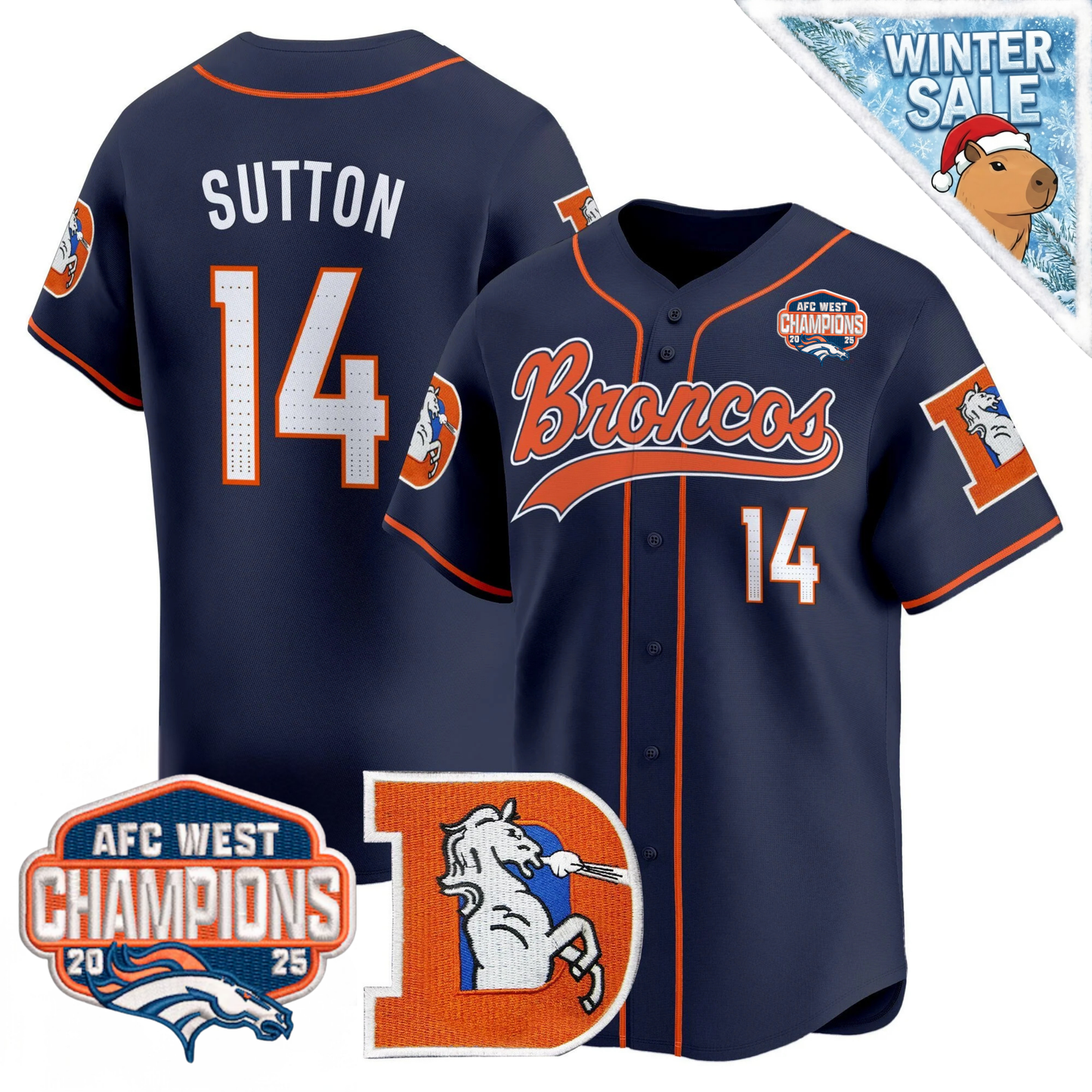 DEN AFC West Champions Patch Throwback Vapor Baseball Jersey - All Stitched
