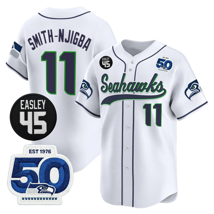 Seattle Seahawks 50th & Easley Tribute Patch Vapor Baseball Jersey - All Stitched