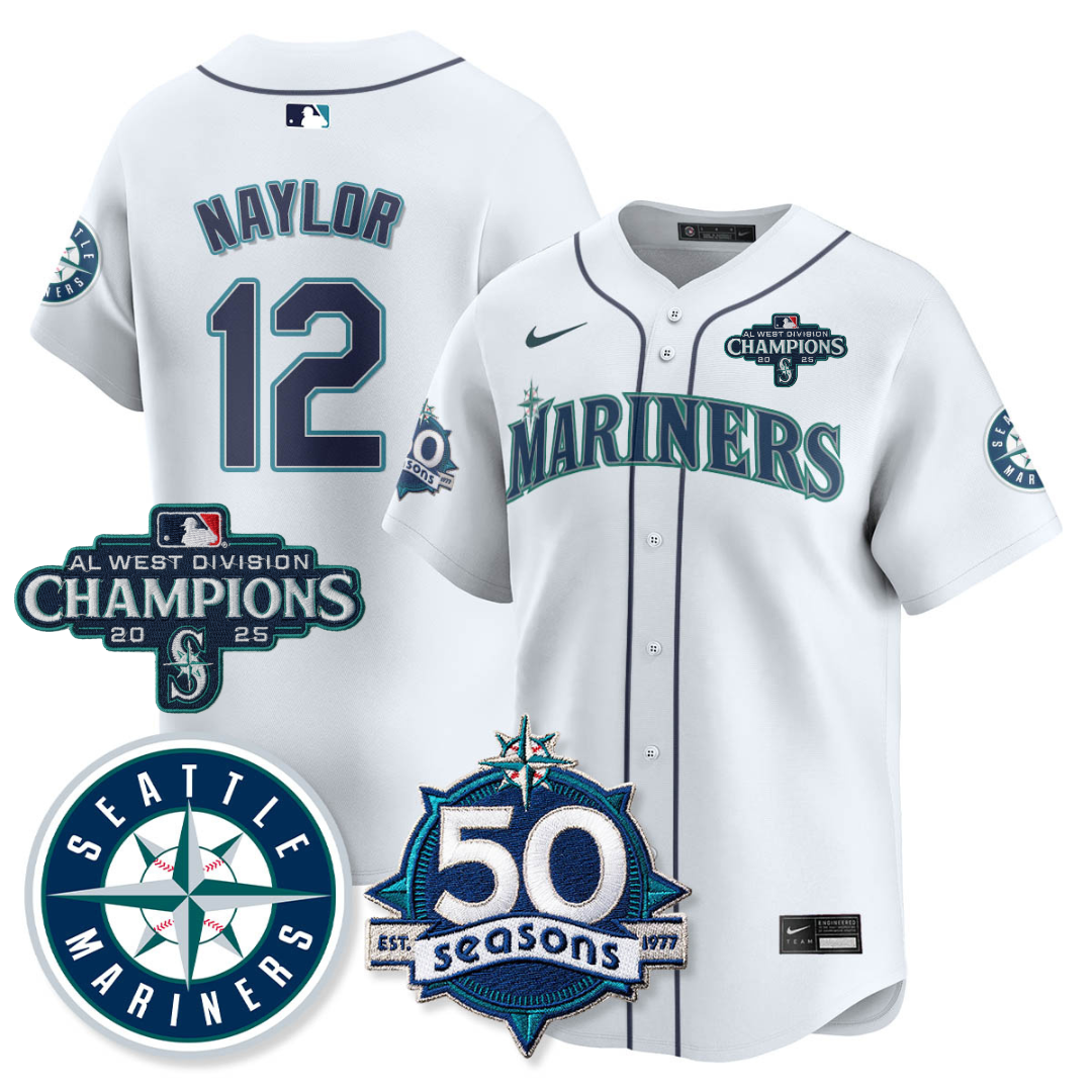 SEA Vapor Premier Limited Jersey - 50th Anniversary & AL West Division Champions - All Stitched White / Josh Naylor - 12