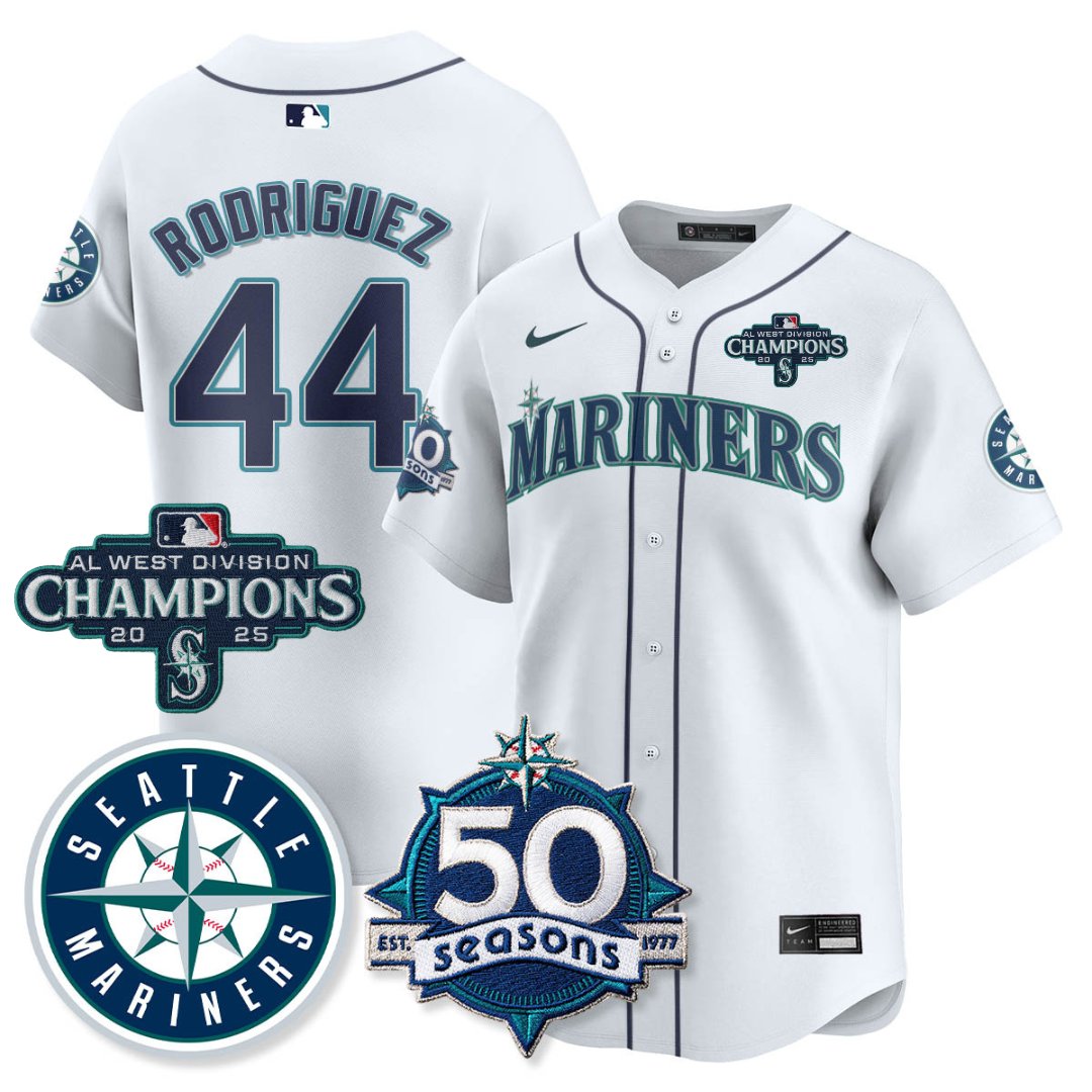 SEA Vapor Premier Limited Jersey - 50th Anniversary & AL West Division Champions - All Stitched White / Julio Rodríguez