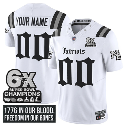 Custom NE ’Gothic Revolution Edition’ 6x Champions Patch Vapor Limited Jersey - All Stitched White Rivalry
