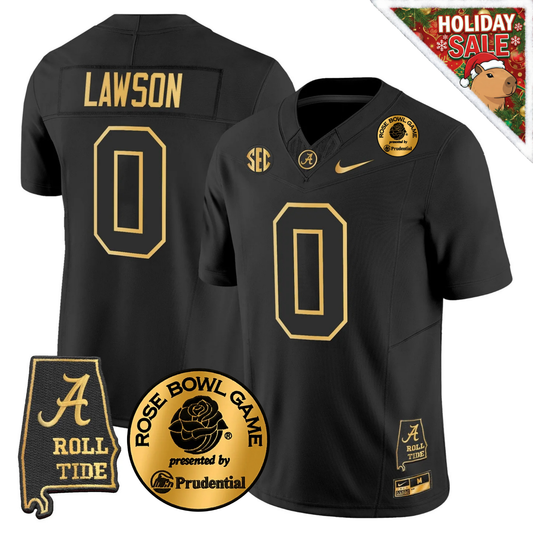 BAMA 2025 Rose Bowl Patch Gold Vapor Limited Jersey - Alabama Map - All Stitched