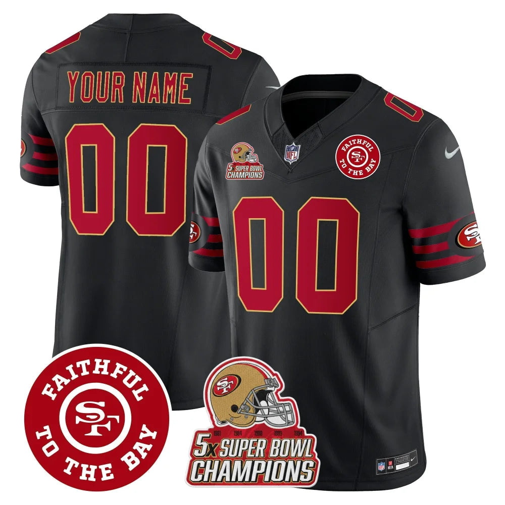 49ers Throwback Faithful To The Bay Patch Vapor Limited Custom Jersey - All Stitched Black
