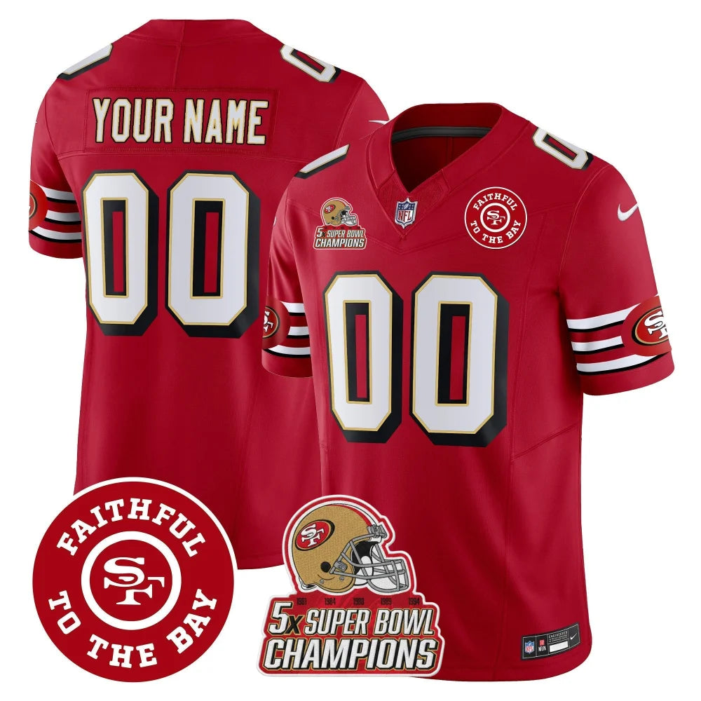 49ers Throwback Faithful To The Bay Patch Vapor Limited Custom Jersey - All Stitched Red