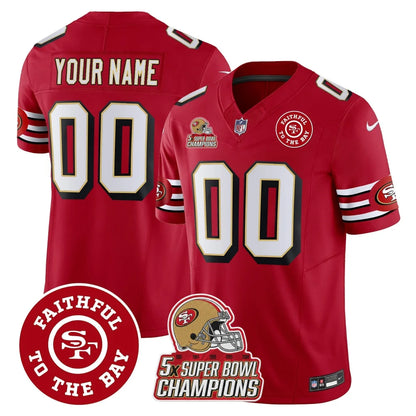 49ers Throwback Faithful To The Bay Patch Vapor Limited Custom Jersey - All Stitched Red