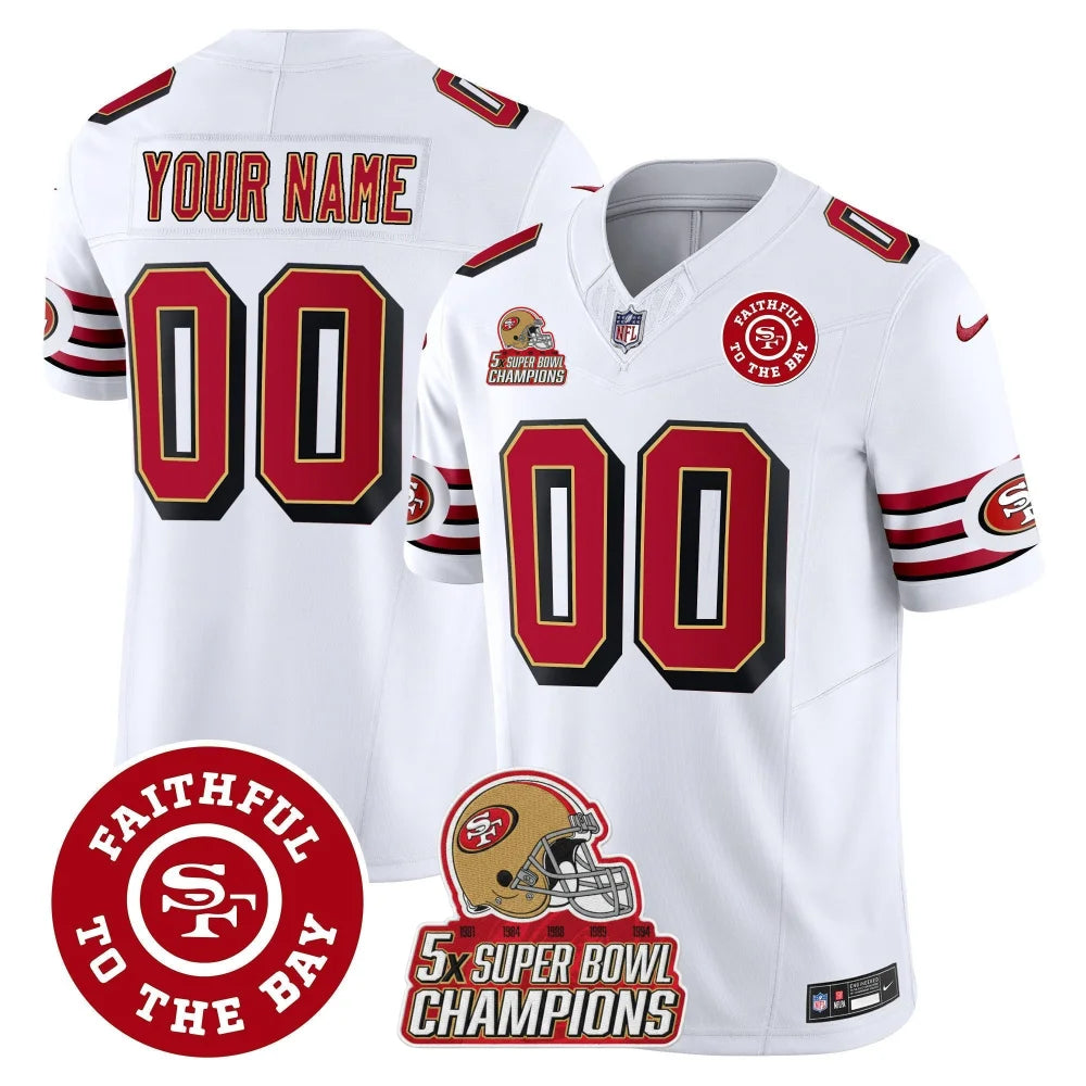 49ers Throwback Faithful To The Bay Patch Vapor Limited Custom Jersey - All Stitched White