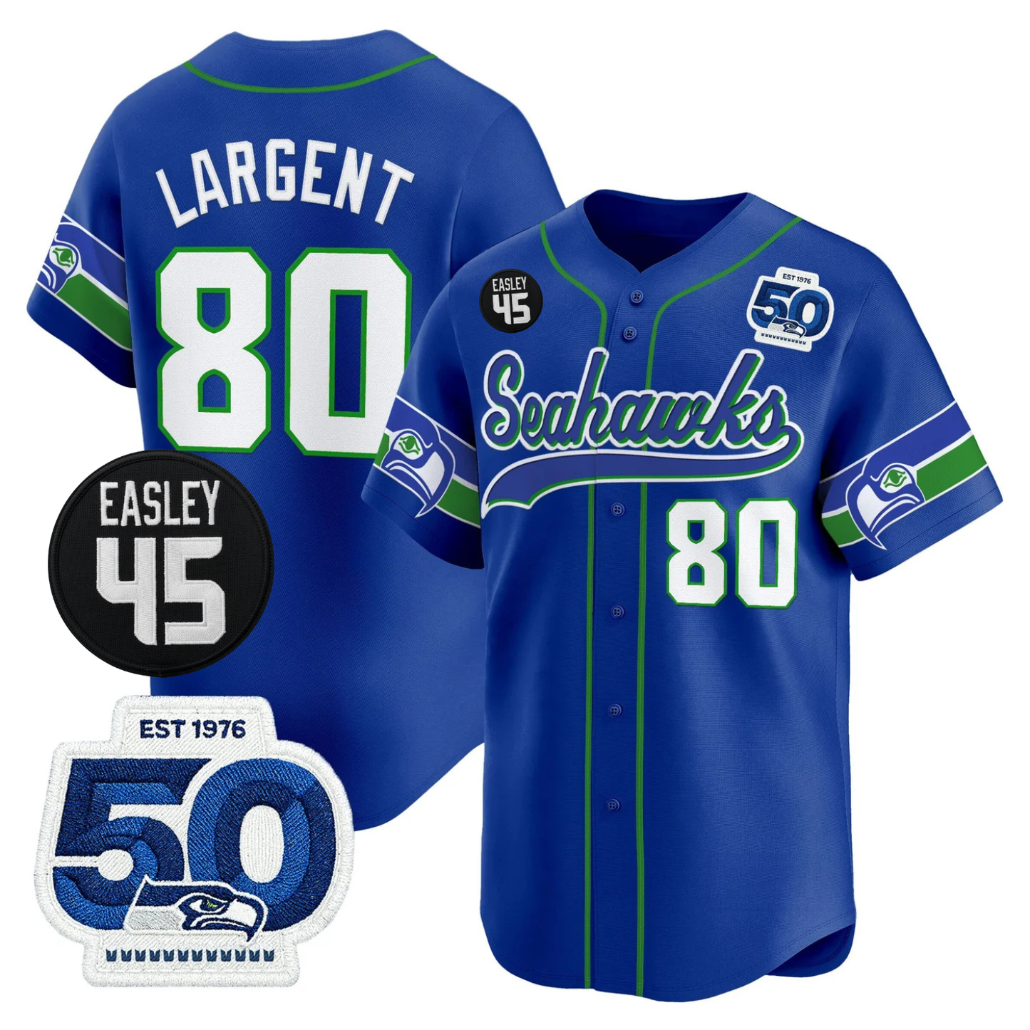 Seattle Seahawks 50th & Easley Tribute Patch Vapor Baseball Jersey - All Stitched