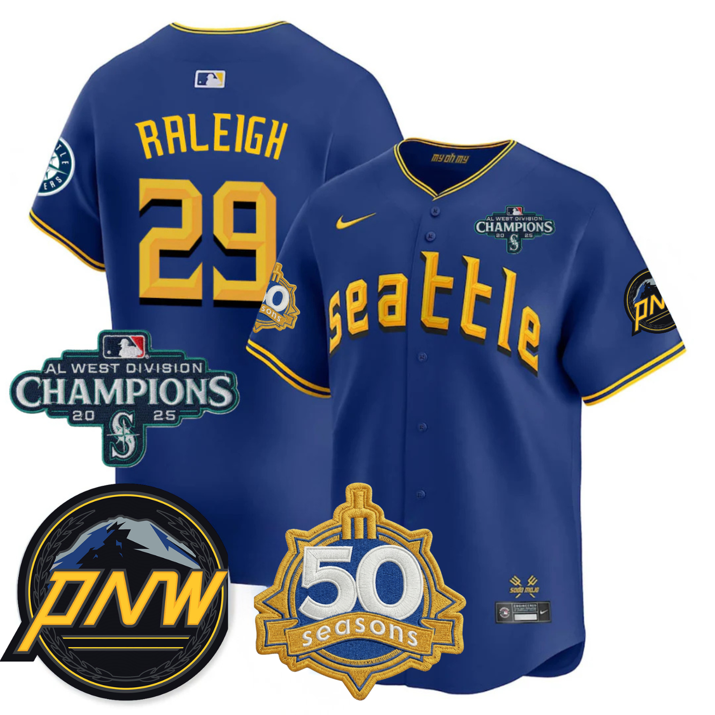SEA Limited City Connect Jersey - 50th Anniversary & AL West Division Champions Patch - All Stitched