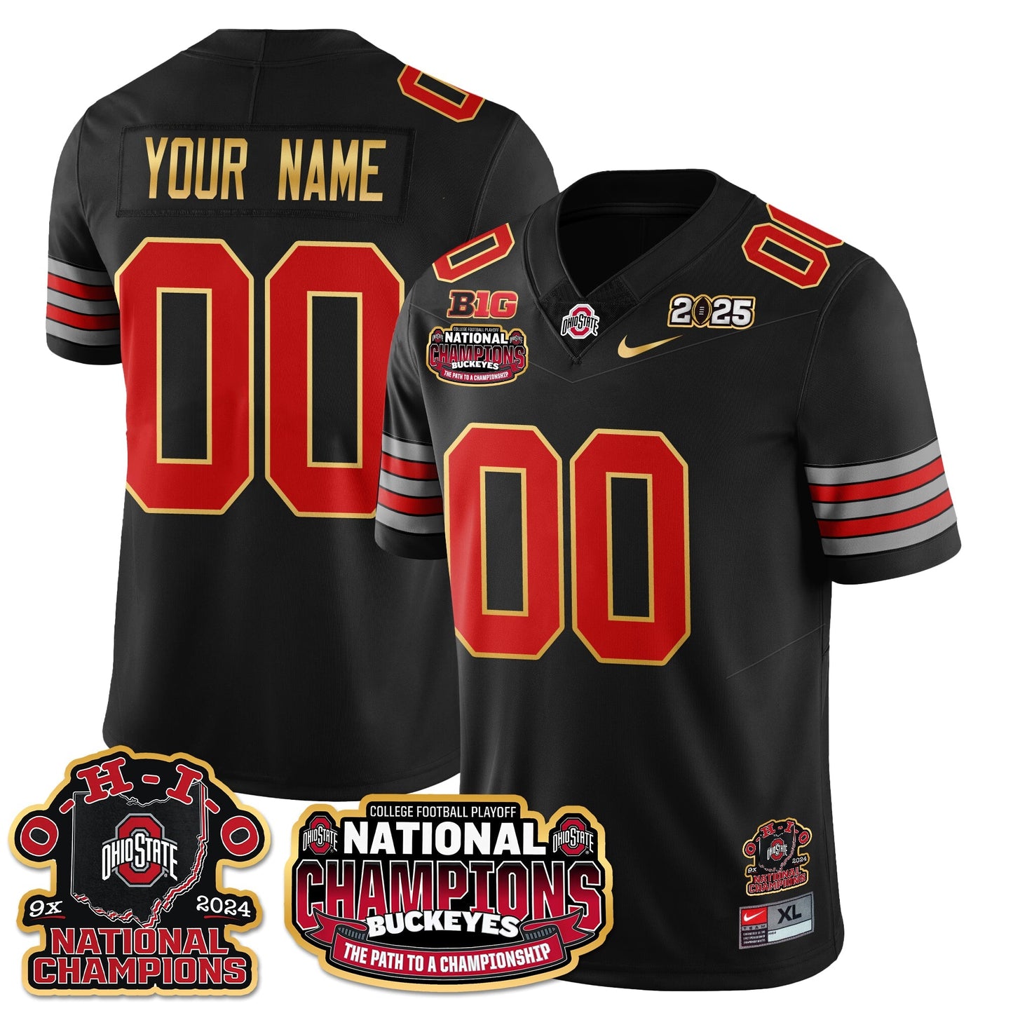 Custom Gender/Name OSU 'Heritage Stripe' 2025 CFP Patch - National Champions Gold Custom Jersey N9 - All Stitched