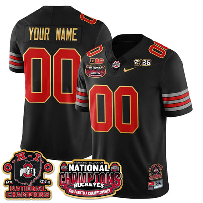 Custom Gender/Name OSU 'Heritage Stripe' 2025 CFP Patch - National Champions Gold Custom Jersey N9 - All Stitched