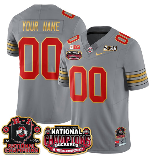 Custom Gender/Name OSU 'Heritage Stripe' 2025 CFP Patch - National Champions Gold Custom Jersey N9 - All Stitched